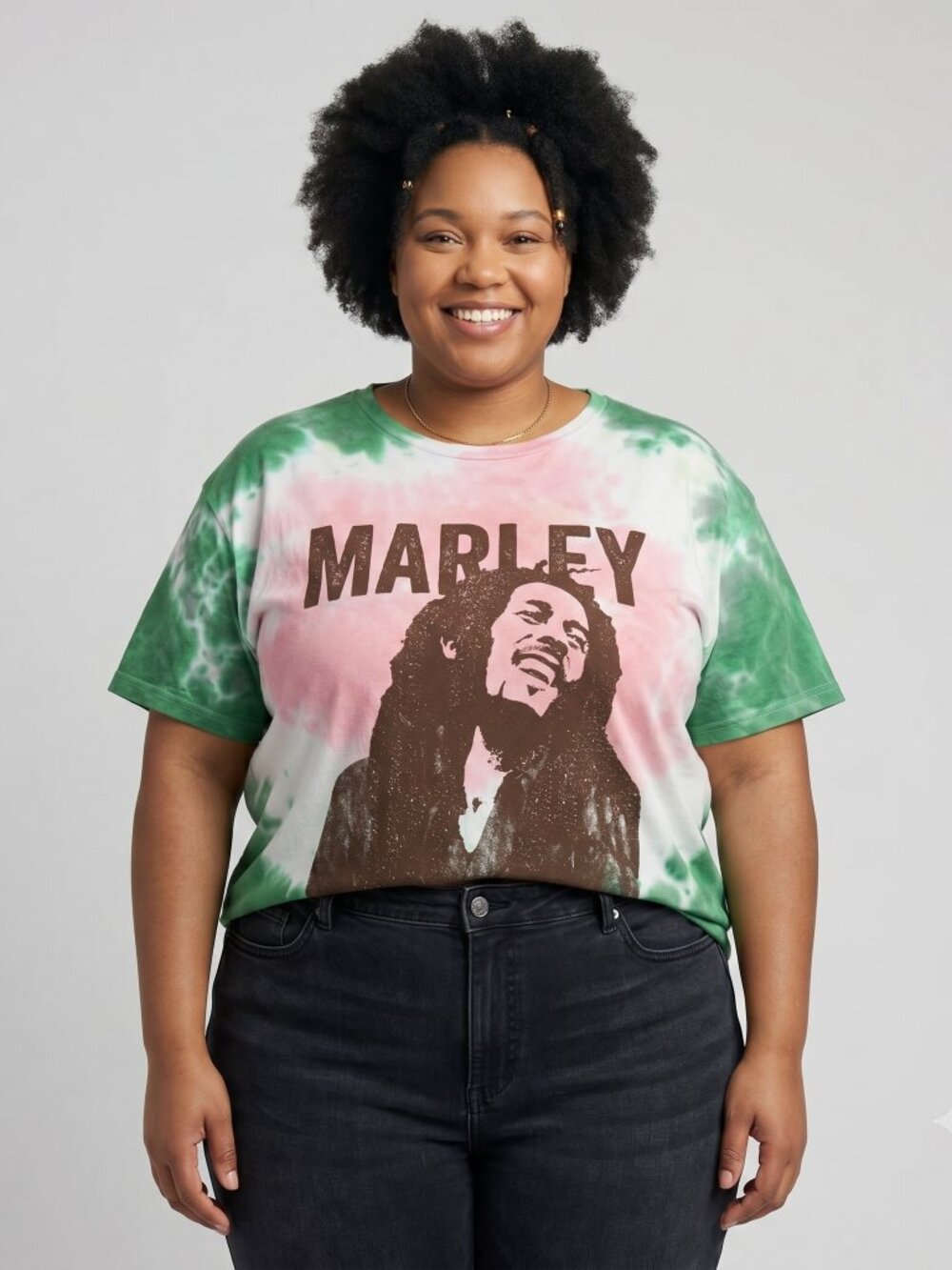 Zion Rootswear Womens Plus Size Bob Marley Green Tie Dye Shirt New 3X